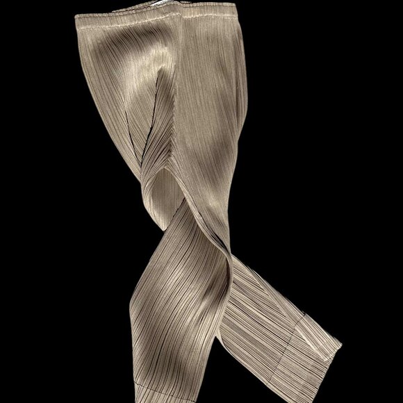 PLEATS PLEASE Issey Miyake Tan Gold Camel Capri Pants Trousers Size 3 S M L - Picture 5 of 7